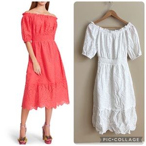 Betsy Johnson Eyelet Midi Puff Sleeve Dress NWT